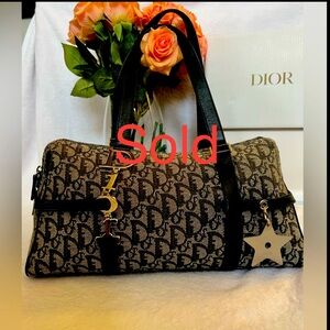 Sold Out‼️Christian DIOR Trotter Canvas Dark Navy Blue Vintage Bag//Auth Card.